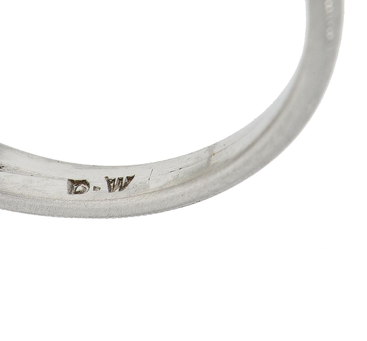 Art Deco 1.71 CTW Old Mine Cut Diamond Platinum Ribbon Engagement Ring For Sale 3