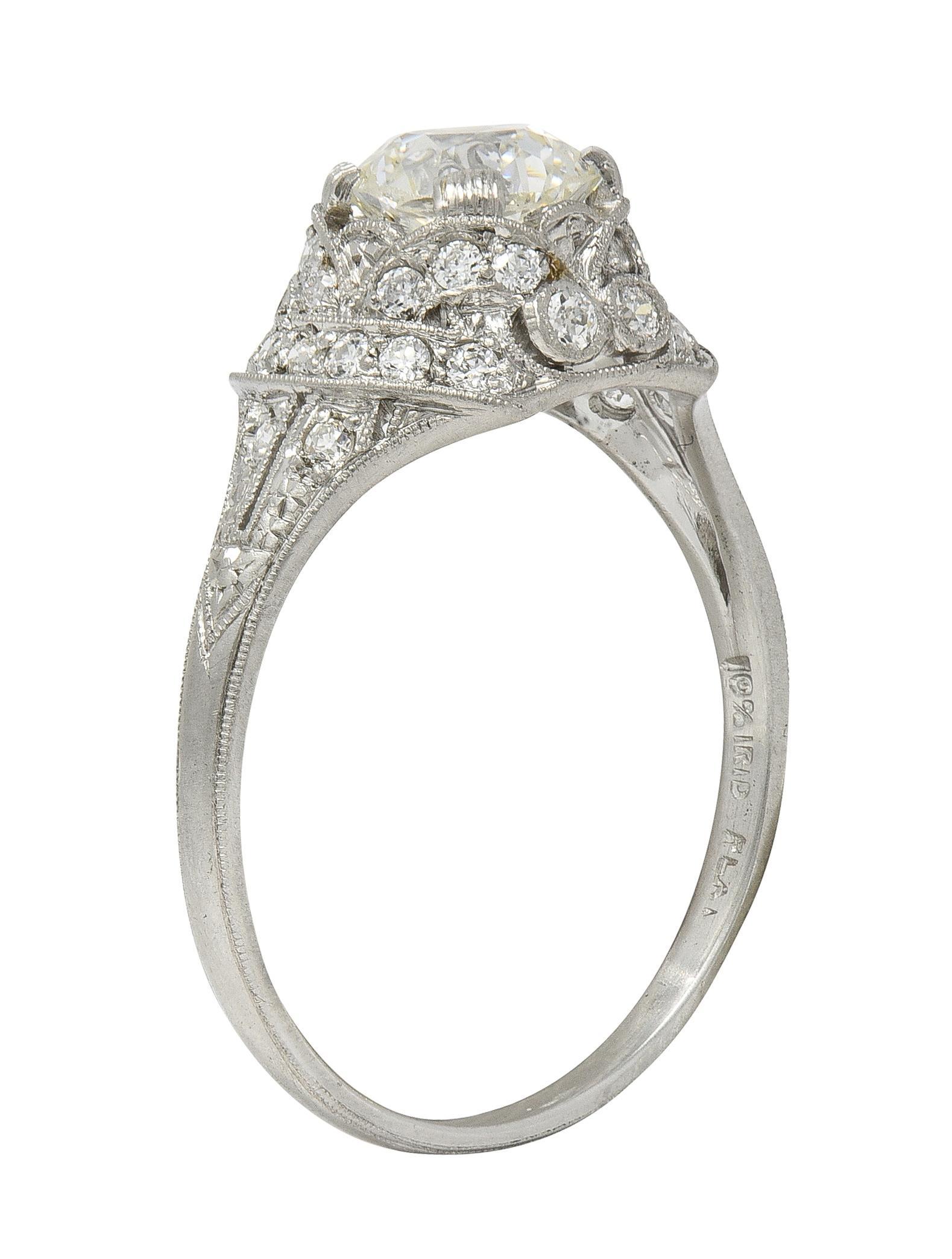 Art Deco 1.71 CTW Old Mine Cut Diamond Platinum Ribbon Vintage Verlobungsring im Angebot 6