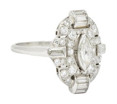 Art Deco 1.72 Carat Marquise Diamond Scrolling Pave Dinner Ring, circa 1930