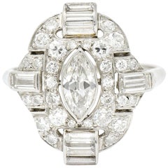 Art Deco 1.72 Carat Marquise Diamond Scrolling Pave Dinner Ring, circa 1930