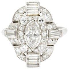Art Deco 1.72 Carat Marquise Diamond Scrolling Pave Dinner Ring, circa 1930