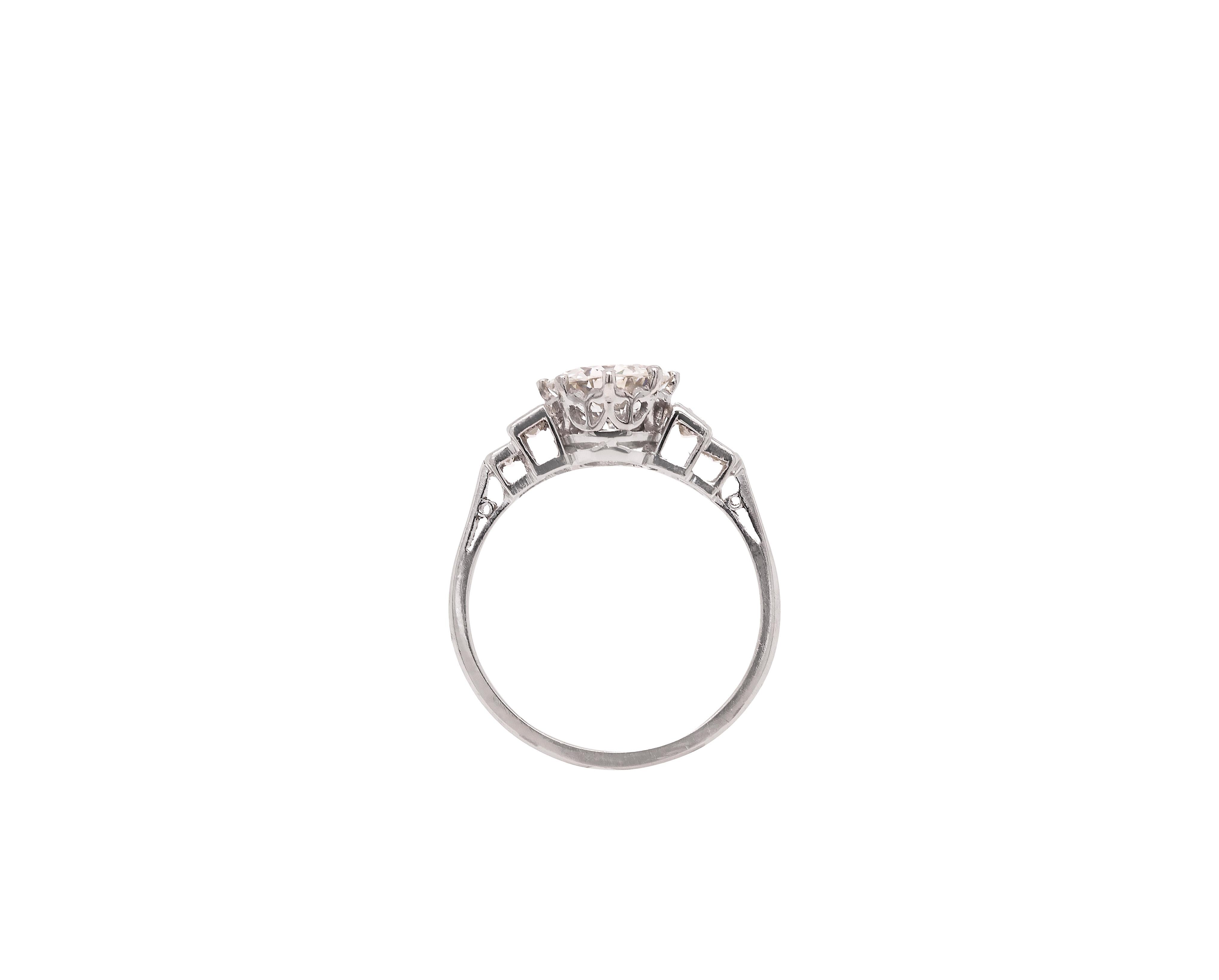 Verlobungsring aus Platin mit 1,72 Karat Diamant im Altschliff im Art déco-Stil, ca. 1920er Jahre (Alteuropäischer Schliff)
