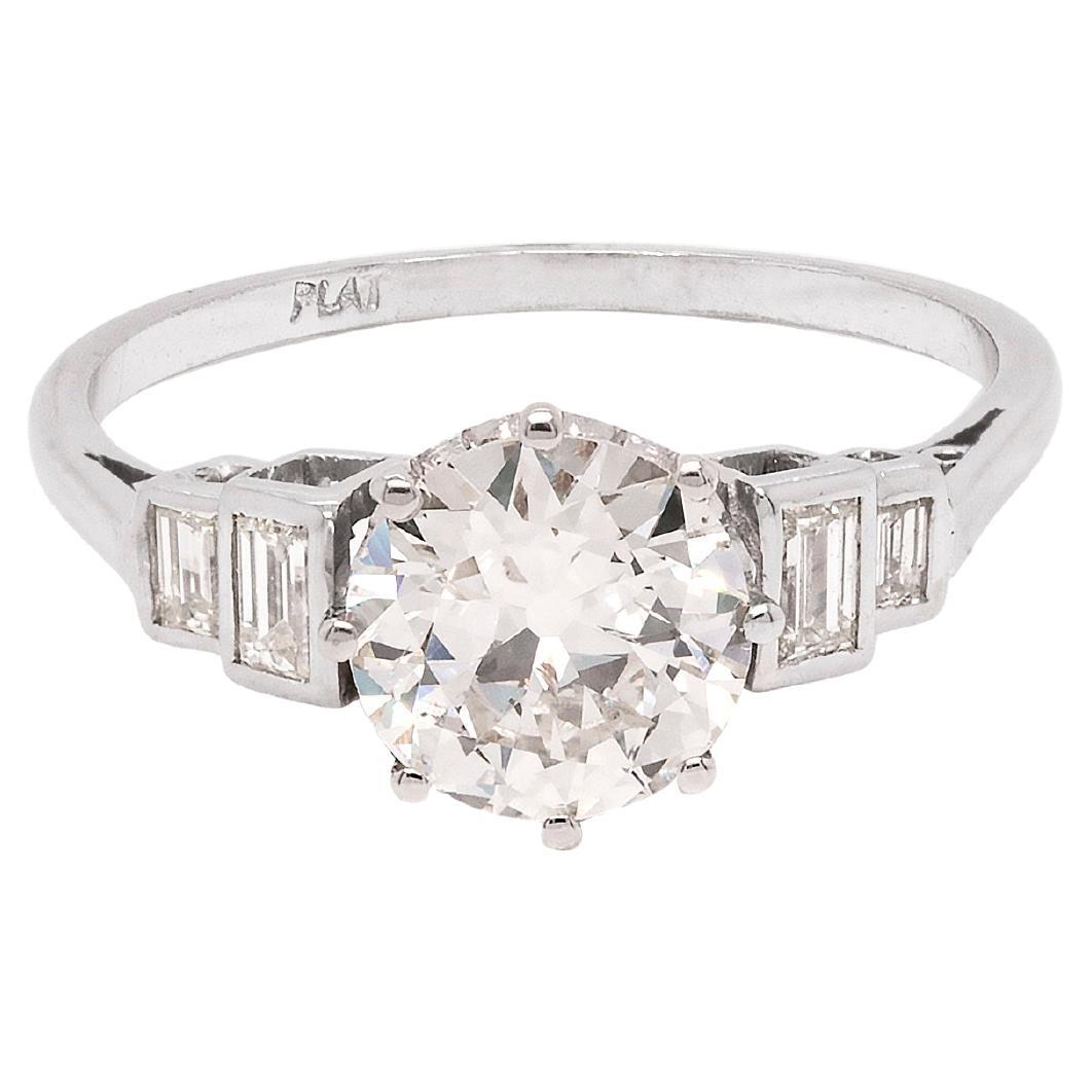 Art Deco 1.72 Carat Old Cut Diamond Platinum Engagement Ring, Circa 1920's For Sale