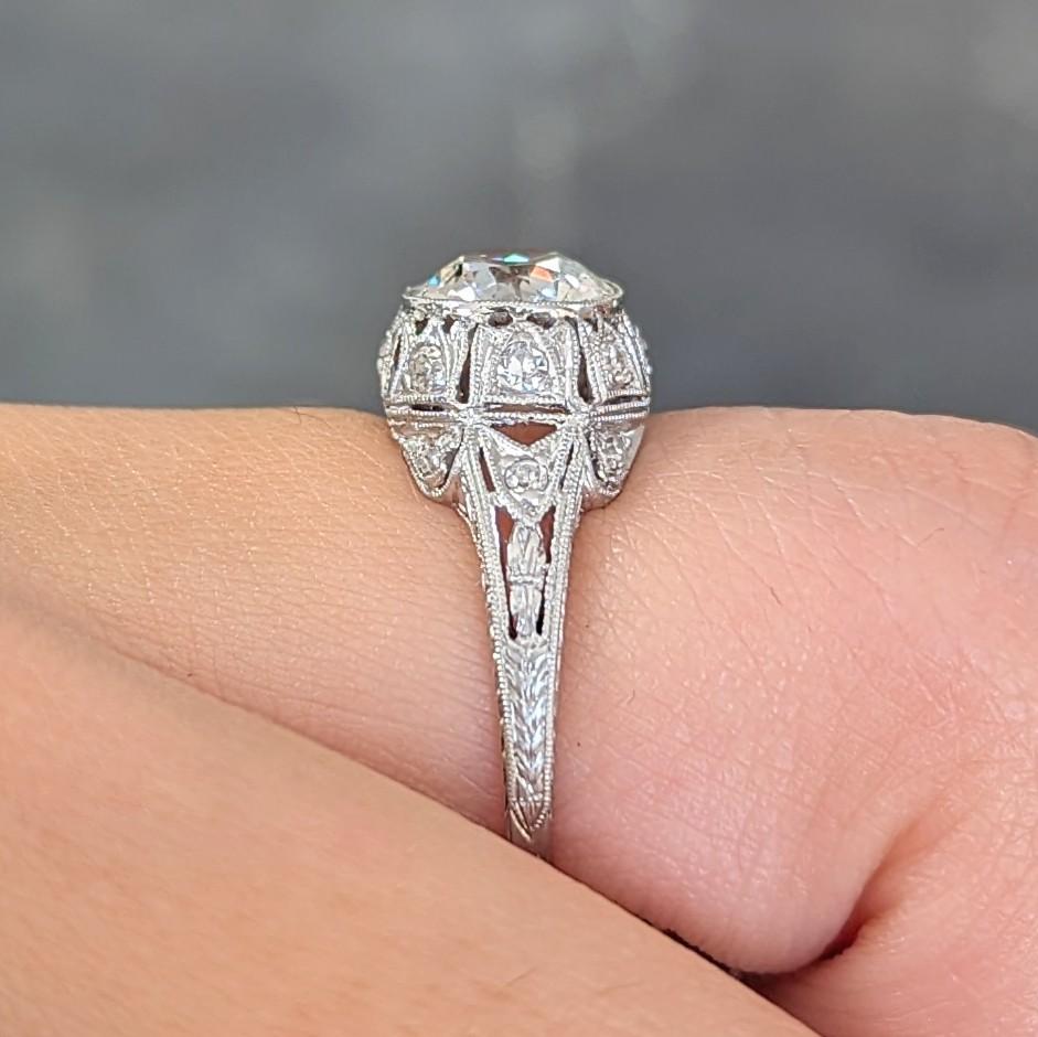 Art Deco 1.72 CTW Old European Cut Diamond Platinum Tulip Engagement Ring For Sale 10