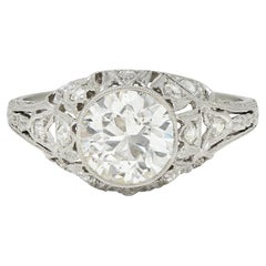 Vintage Art Deco 1.72 CTW Old European Cut Diamond Platinum Tulip Engagement Ring