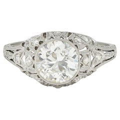 Art Deco 1.72 CTW Old European Cut Diamond Platinum Tulip Engagement Ring