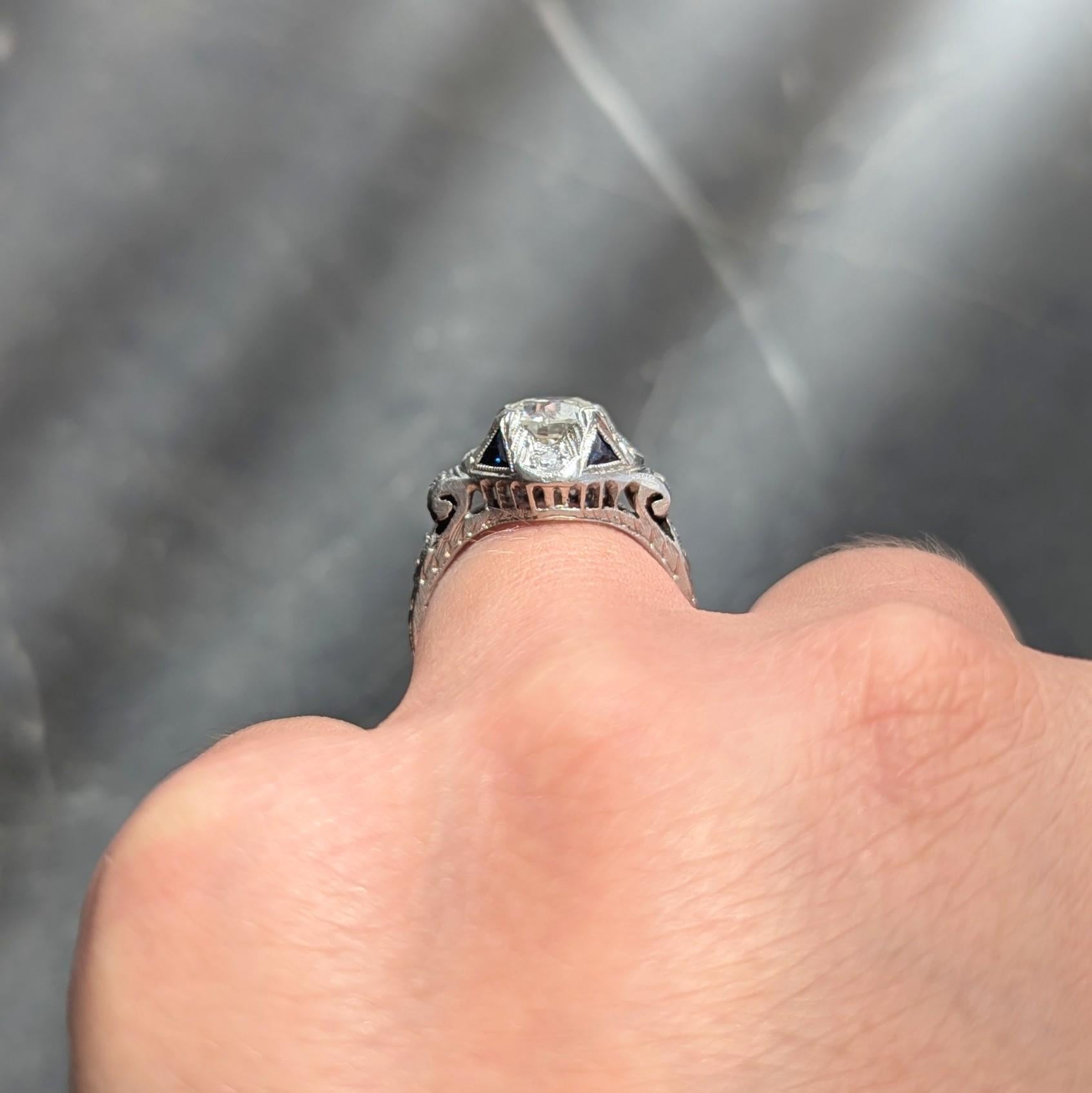 Bague de fiançailles vintage Art déco en platine avec diamant européen ancien de 1.72 carat, certifié GIA en vente 6