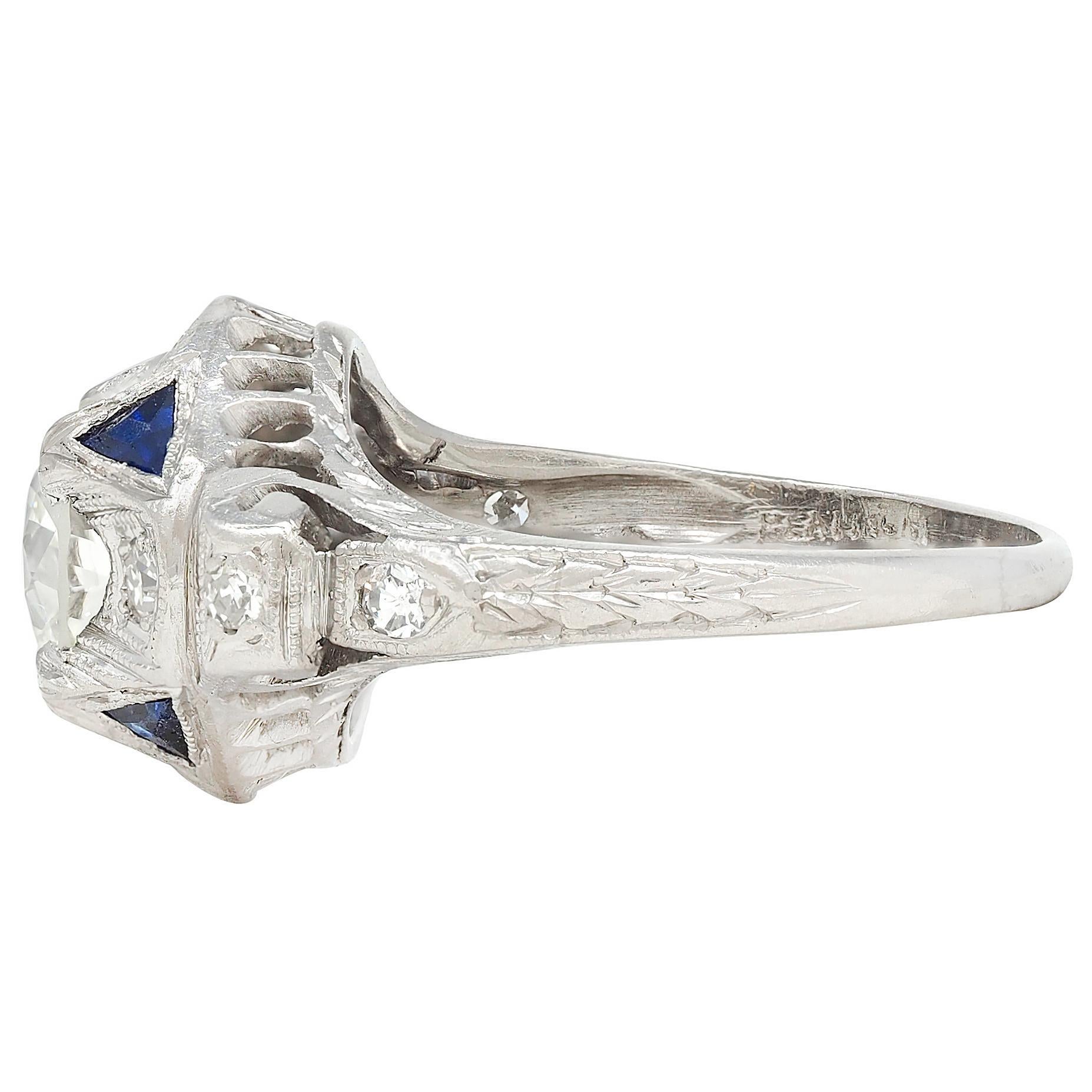 Bague de fiançailles vintage Art déco en platine avec diamant européen ancien de 1.72 carat, certifié GIA en vente 1