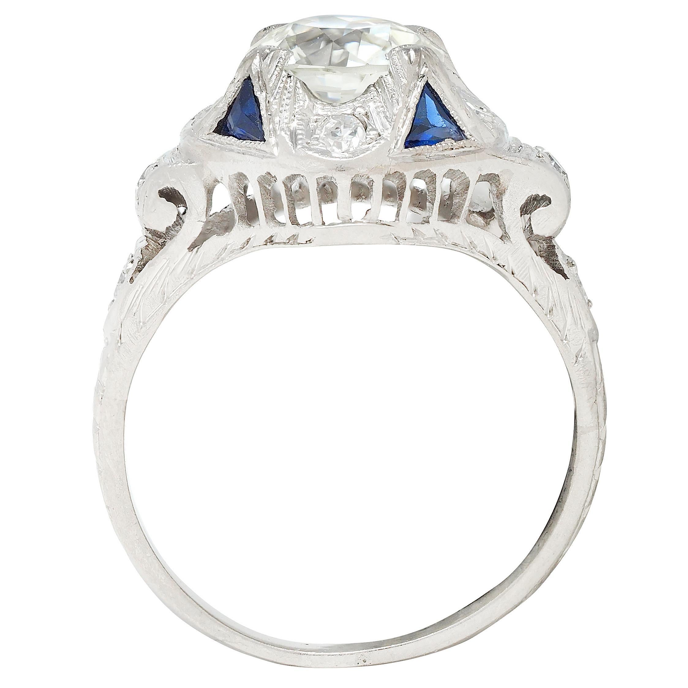 Bague de fiançailles vintage Art déco en platine avec diamant européen ancien de 1.72 carat, certifié GIA en vente 4