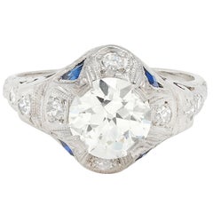 Art Deco 1.72 CTW Old European Diamond Platinum Vintage Engagement Ring GIA