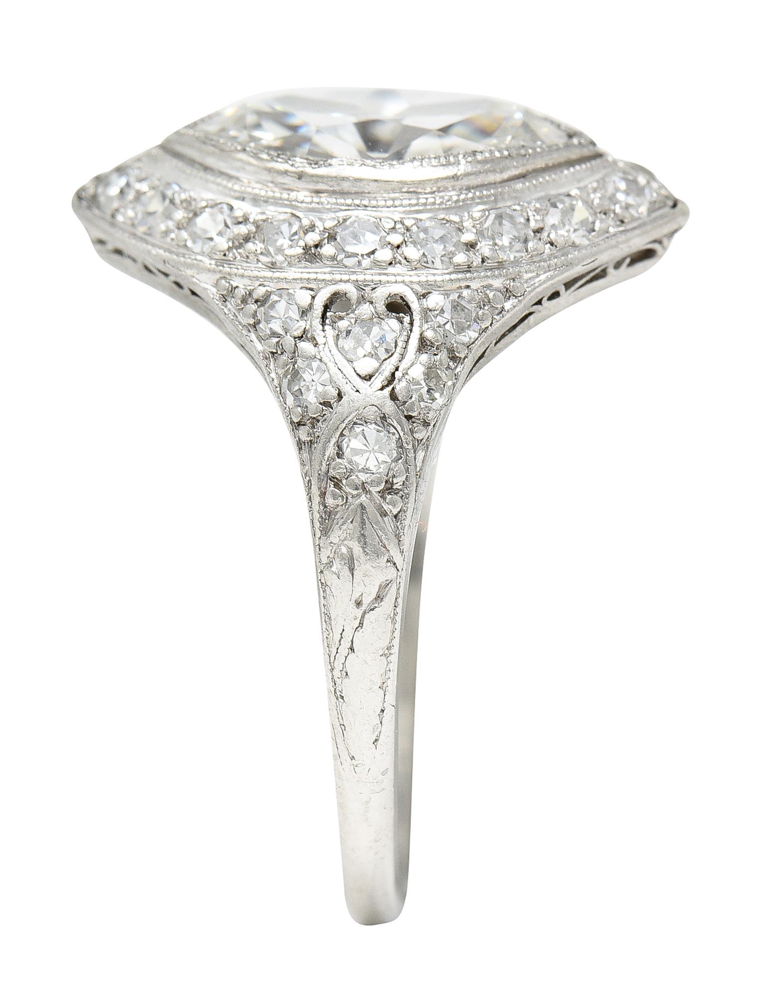 Art Deco 1.73 Carats Oval Diamond Platinum Cluster Alternative Engagement Ring 3