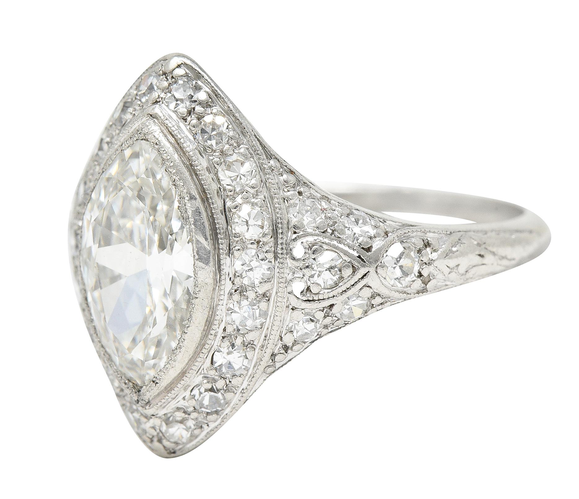 Brilliant Cut Art Deco 1.73 Carats Oval Diamond Platinum Cluster Alternative Engagement Ring
