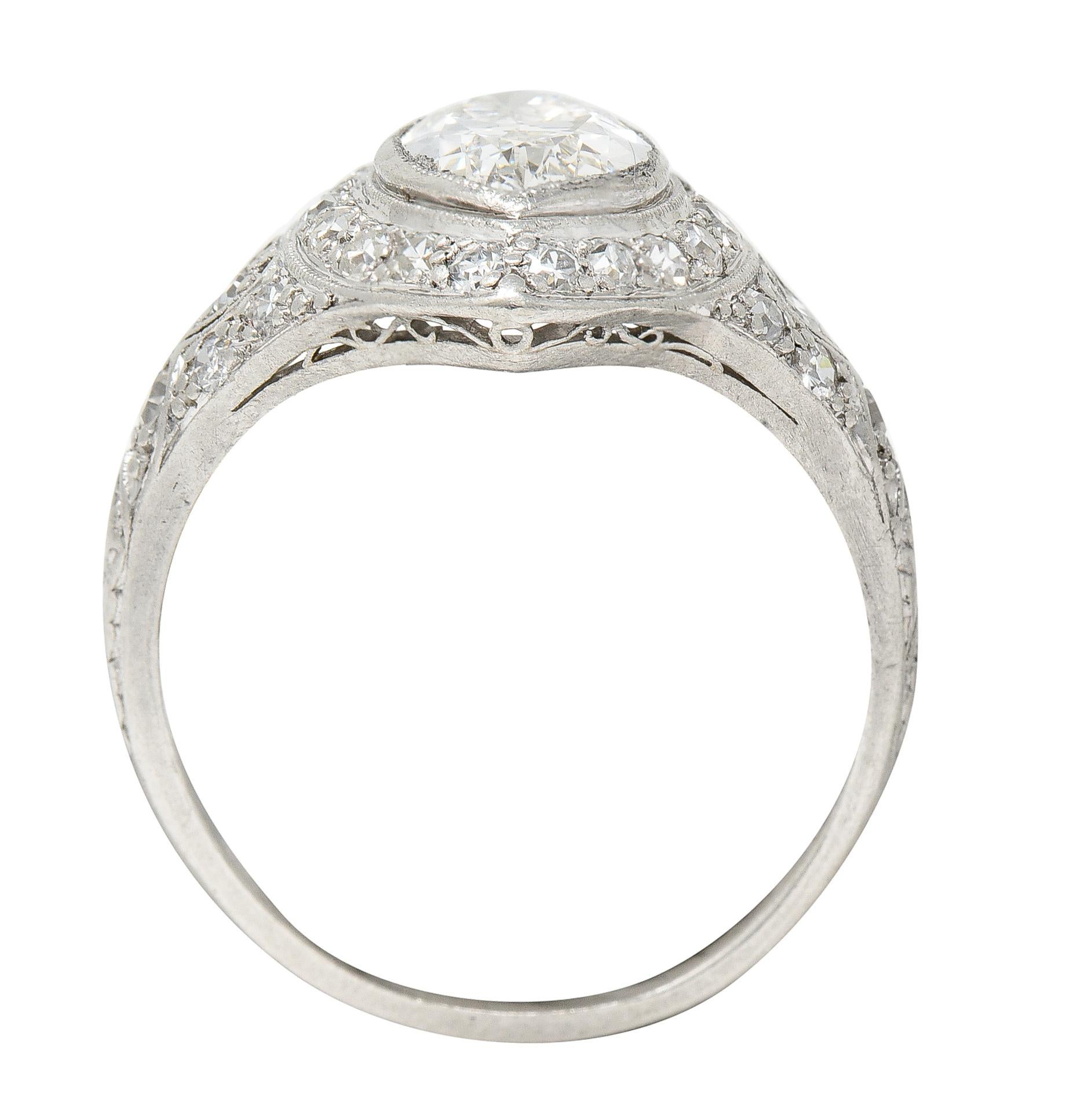 Art Deco 1.73 Carats Oval Diamond Platinum Cluster Alternative Engagement Ring 1