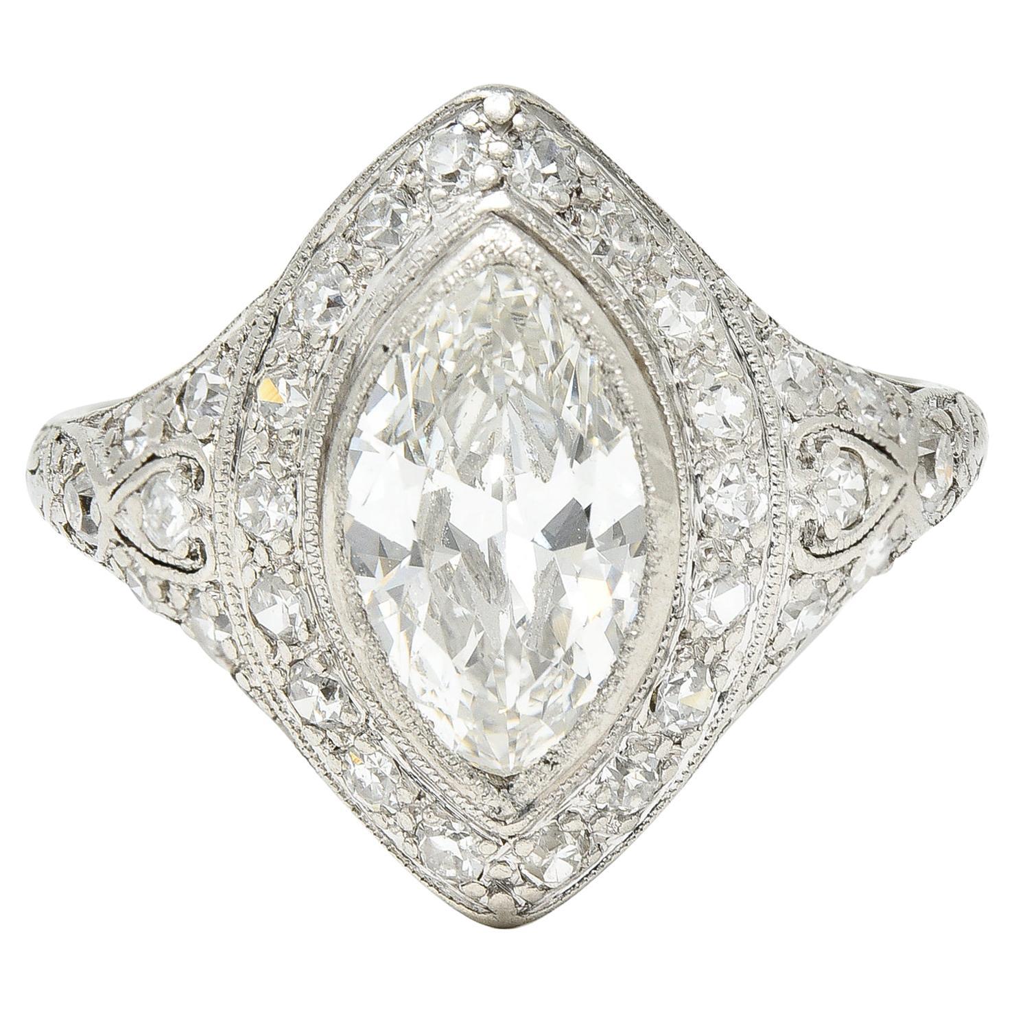 Art Deco 1.73 Carats Oval Diamond Platinum Cluster Alternative Engagement Ring