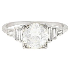 Art Deco 1.74 Carats Old Mine Diamond Platinum Stepped Engagement Ring