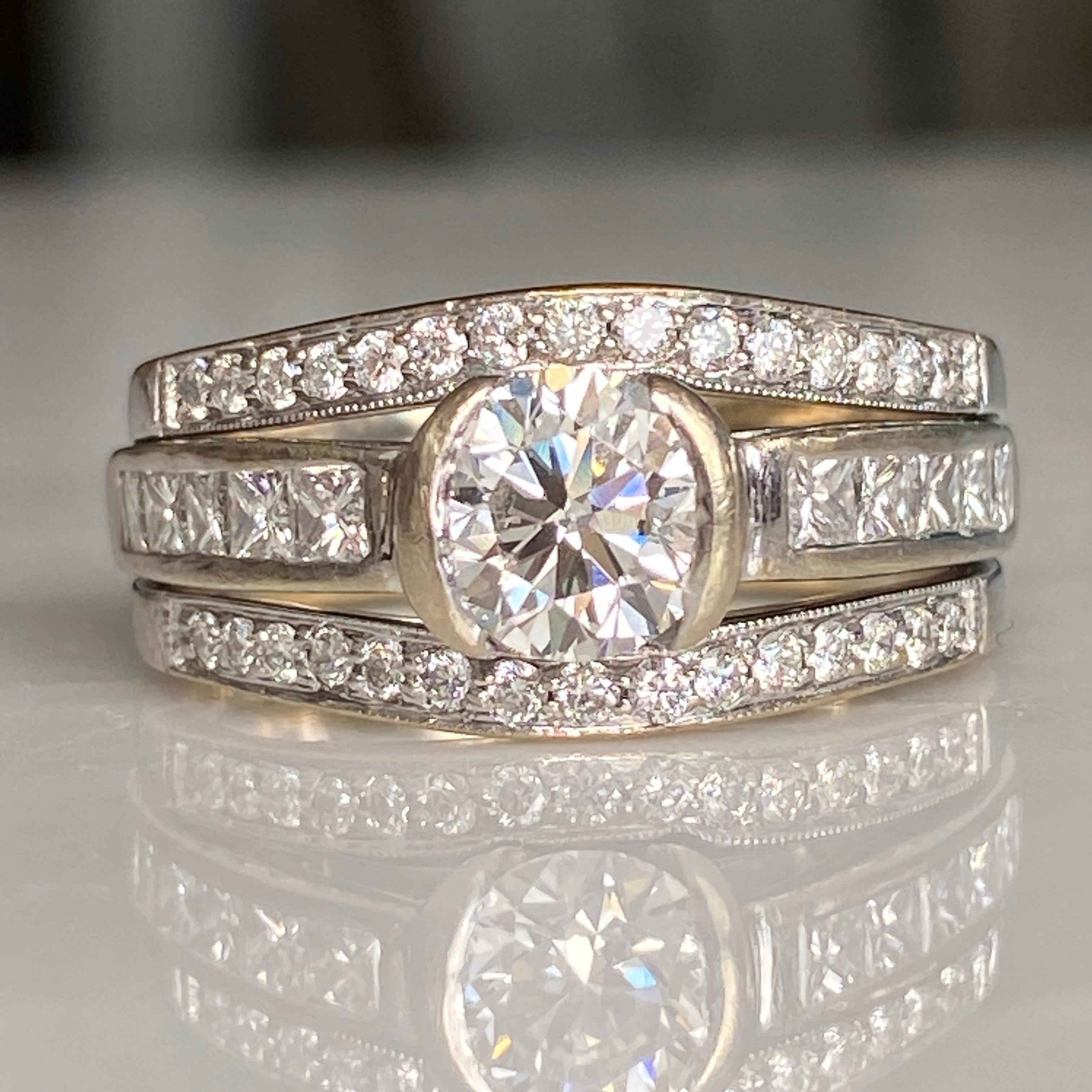 Details:
Fabulous Mid Century diamond engagement ring set with a combined total weight of 1.74 carat. This set is gorgeous, and has lots of bling! Would make a fantastic wedding set or even an upgrade for an anniversary! Lovely set, you will not be
