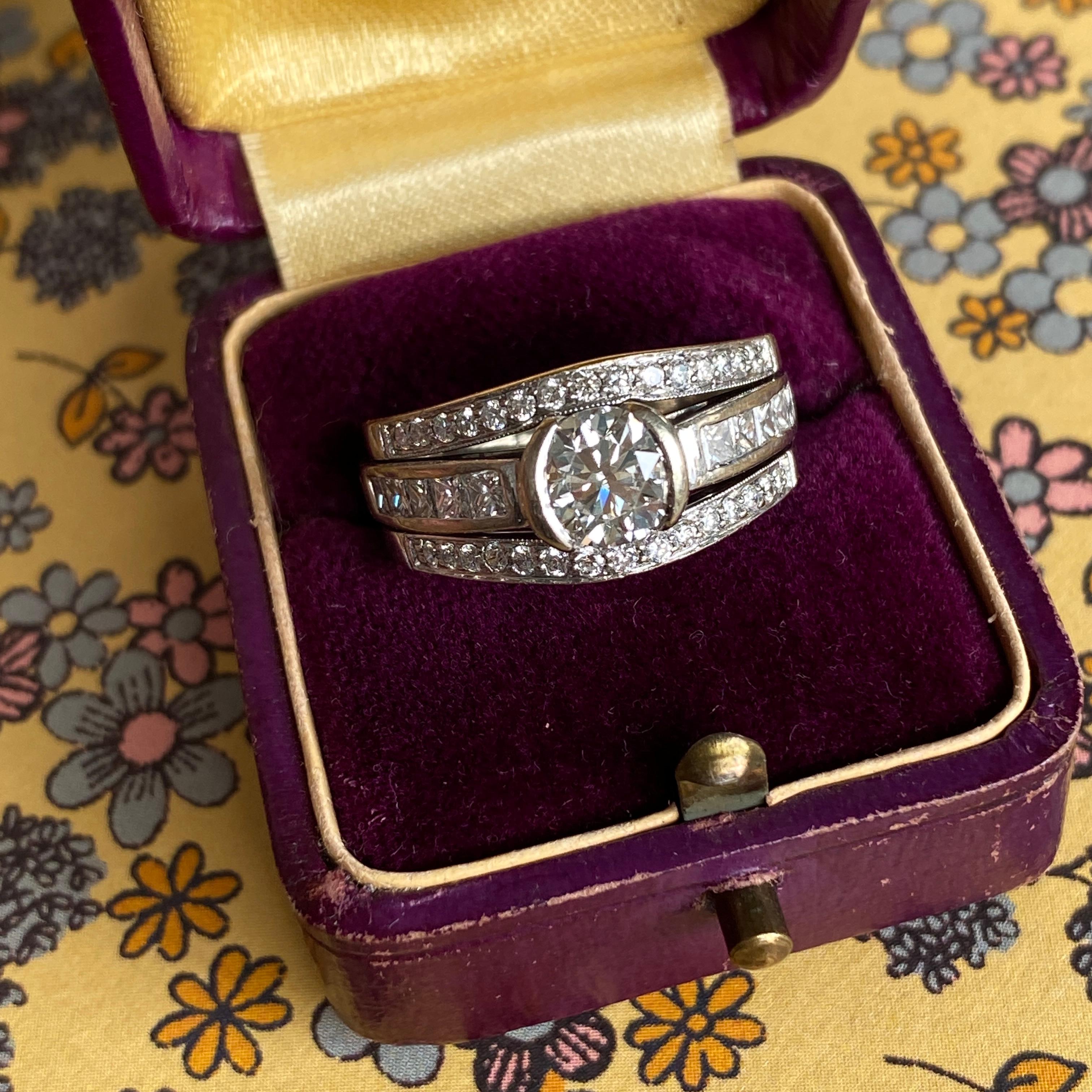 Princess Cut Art Deco Style 1.74ct TW Diamond Platinum Ring For Sale