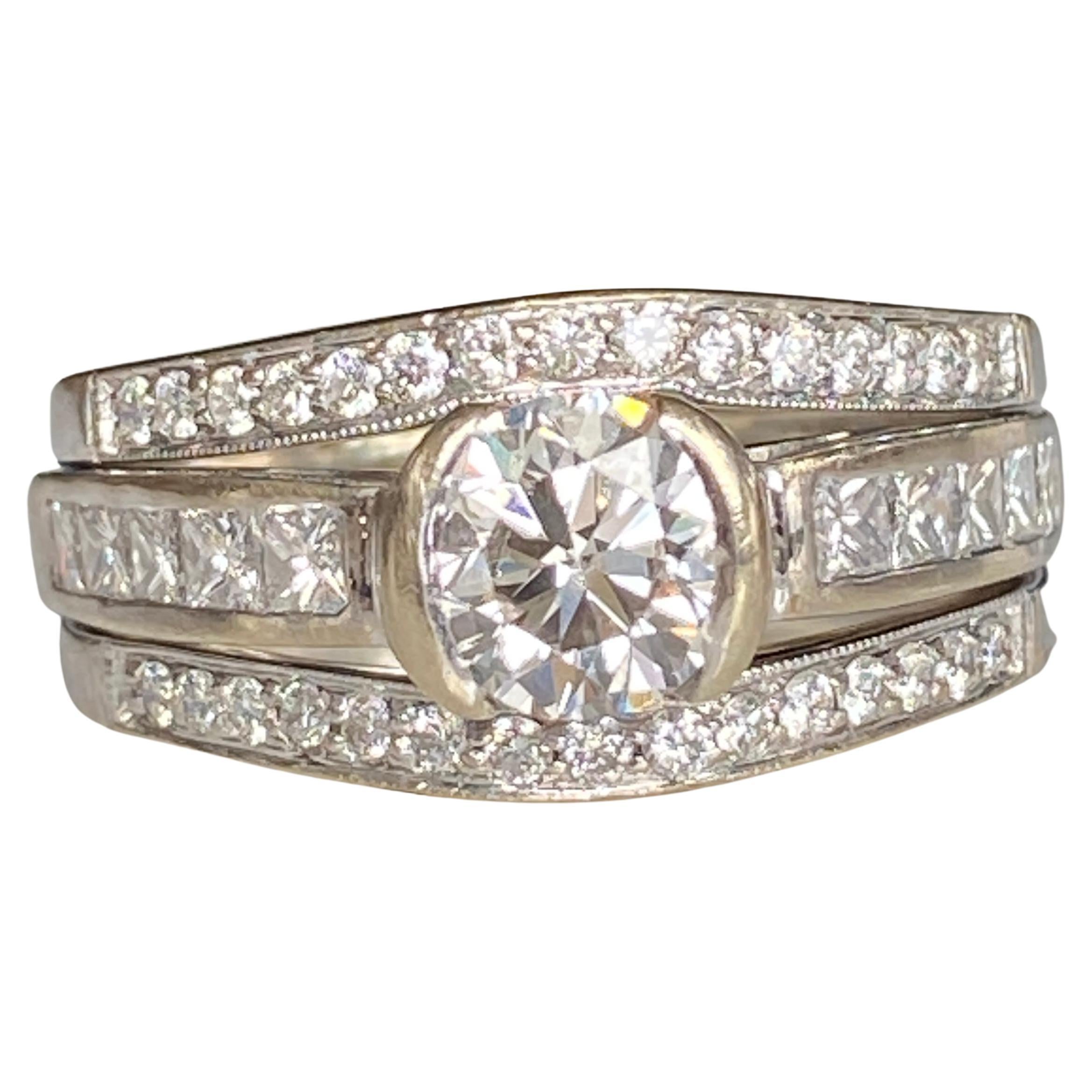 Art Deco 1.74ct TW Diamond Platinum Ring For Sale