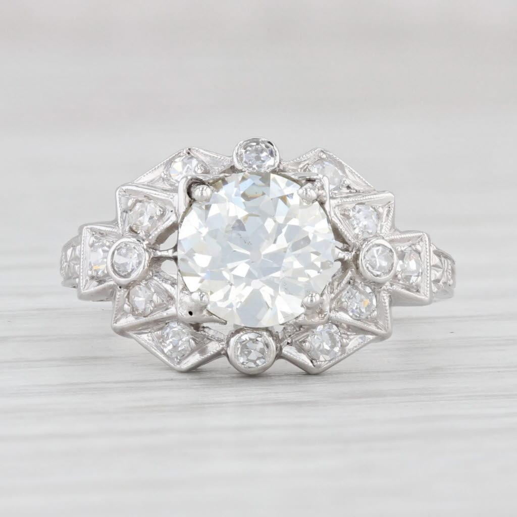 Old European Cut Art Deco 1.74ctw Diamond Engagement Ring 900 Platinum Size 5.25 GIA Old European For Sale