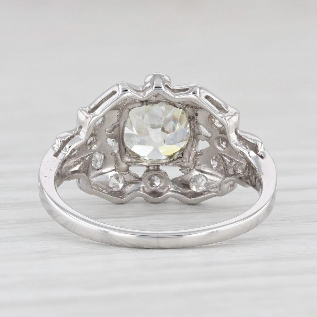 Women's Art Deco 1.74ctw Diamond Engagement Ring 900 Platinum Size 5.25 GIA Old European For Sale