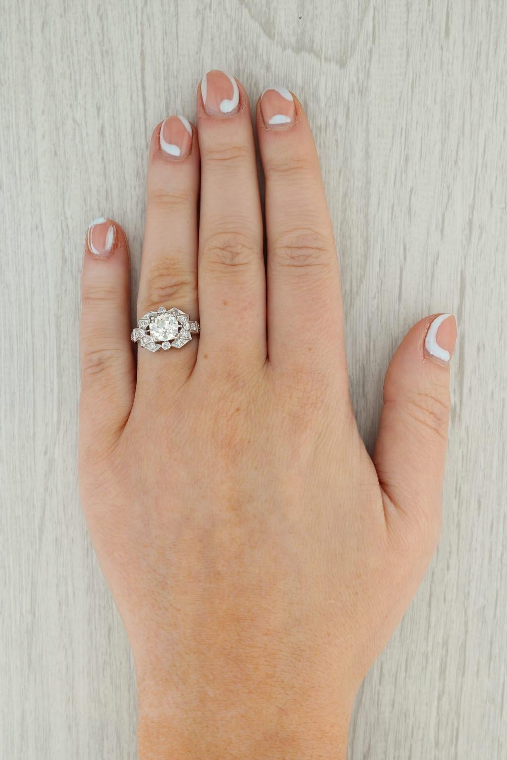 Art Deco 1.74ctw Diamond Engagement Ring 900 Platinum Size 5.25 GIA Old European For Sale 3