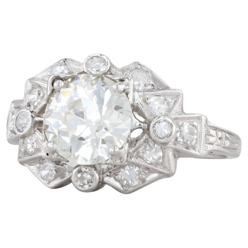 Art Deco 1.74ctw Diamond Engagement Ring 900 Platinum Size 5.25 GIA Old European For Sale