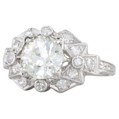 Art Deco 1,74 ctw Diamant-Verlobungsring 900 Platin Größe 5,25 GIA Alteuropäisch
