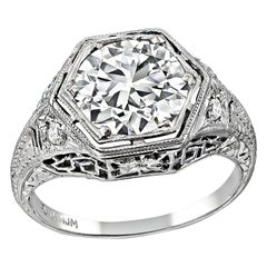 Kian Design Platinum Art Deco Style 1.75 Carat Round Diamond Engagement ...