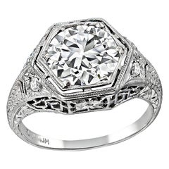 Bague de fiançailles Art déco avec diamants de 1,75 carat