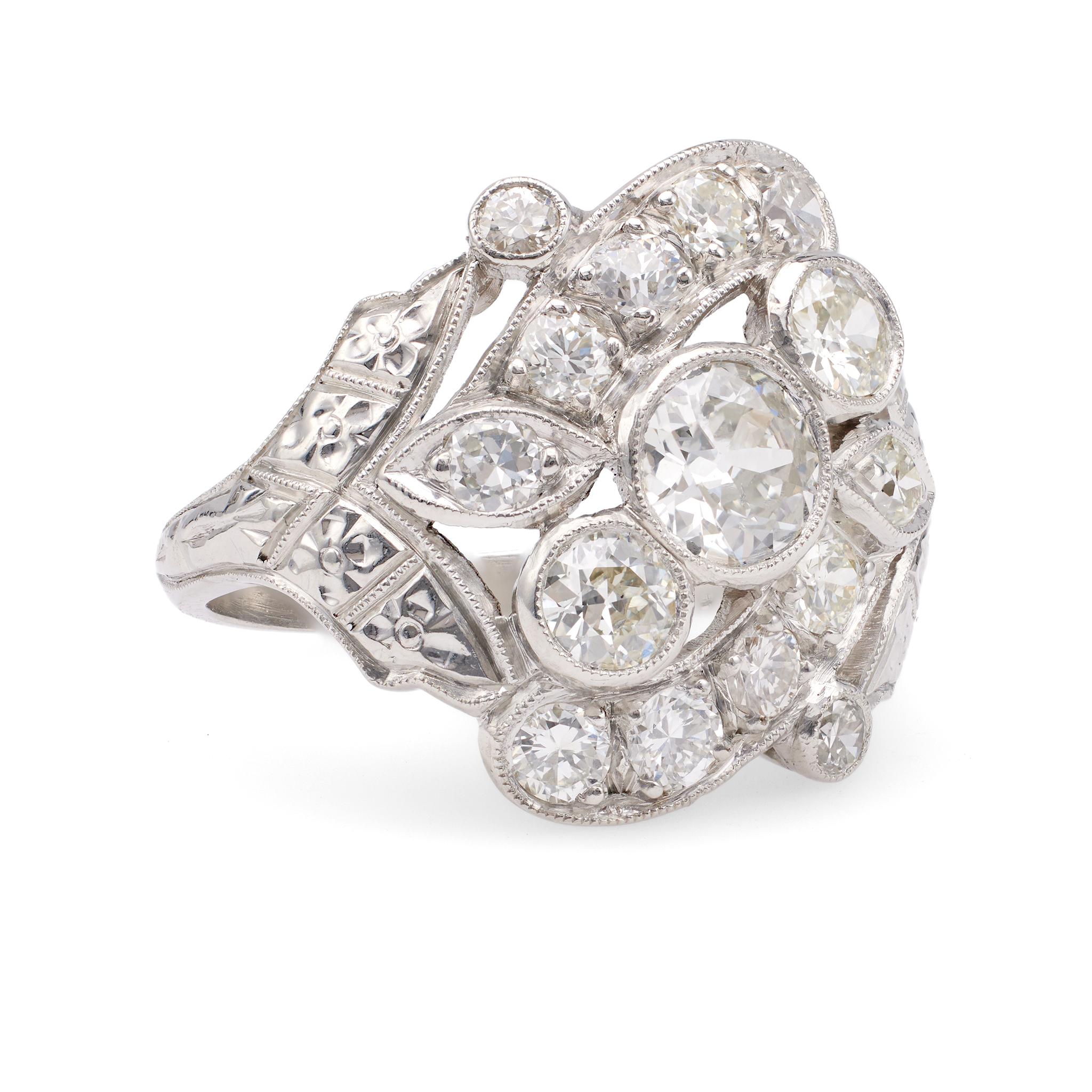 Platinring Art Deco 1,75 Karat Gesamtgewicht Diamant Platin (Alteuropäischer Schliff) im Angebot