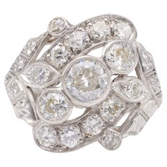 Used Art Deco 1.75 Carat Total Weight Diamond Platinum Ring