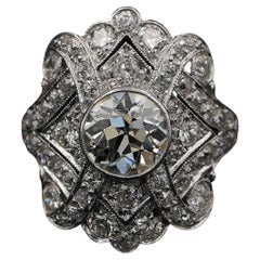 Bague plaquée en platine Art déco avec diamants de 1,75 carat et complément de 2,20 carats