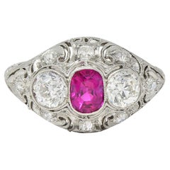 Art Deco 1,75 CTW No Heat Burma Rubin Diamant Platin Vintage Bombé Ring GIA