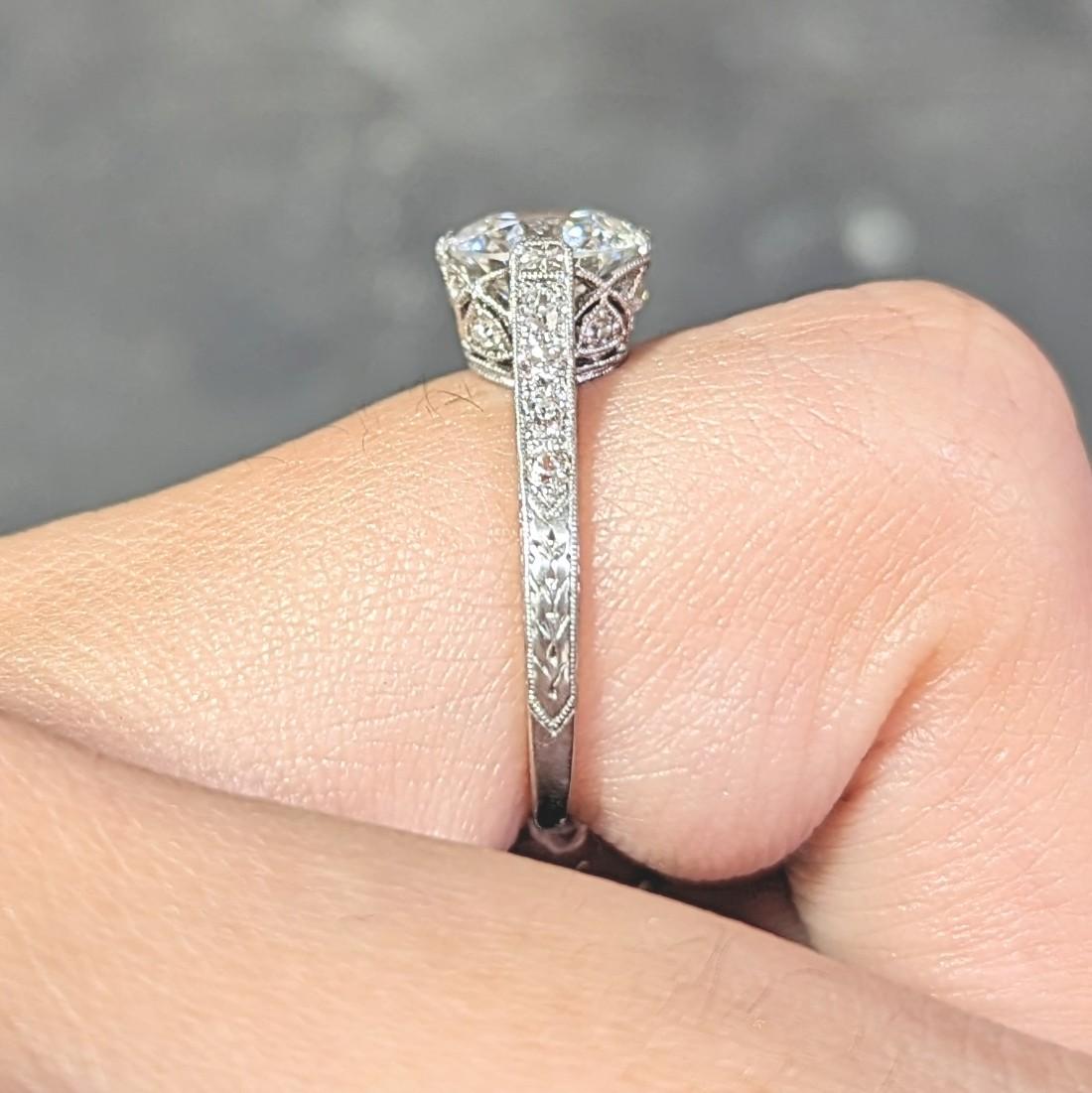 Art Deco 1.75 CTW Old European Cut Diamond Platinum Lotus Engagement Ring GIA For Sale 10