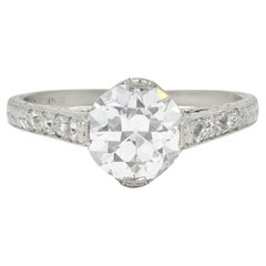 Vintage Art Deco 1.75 CTW Old European Cut Diamond Platinum Lotus Engagement Ring GIA