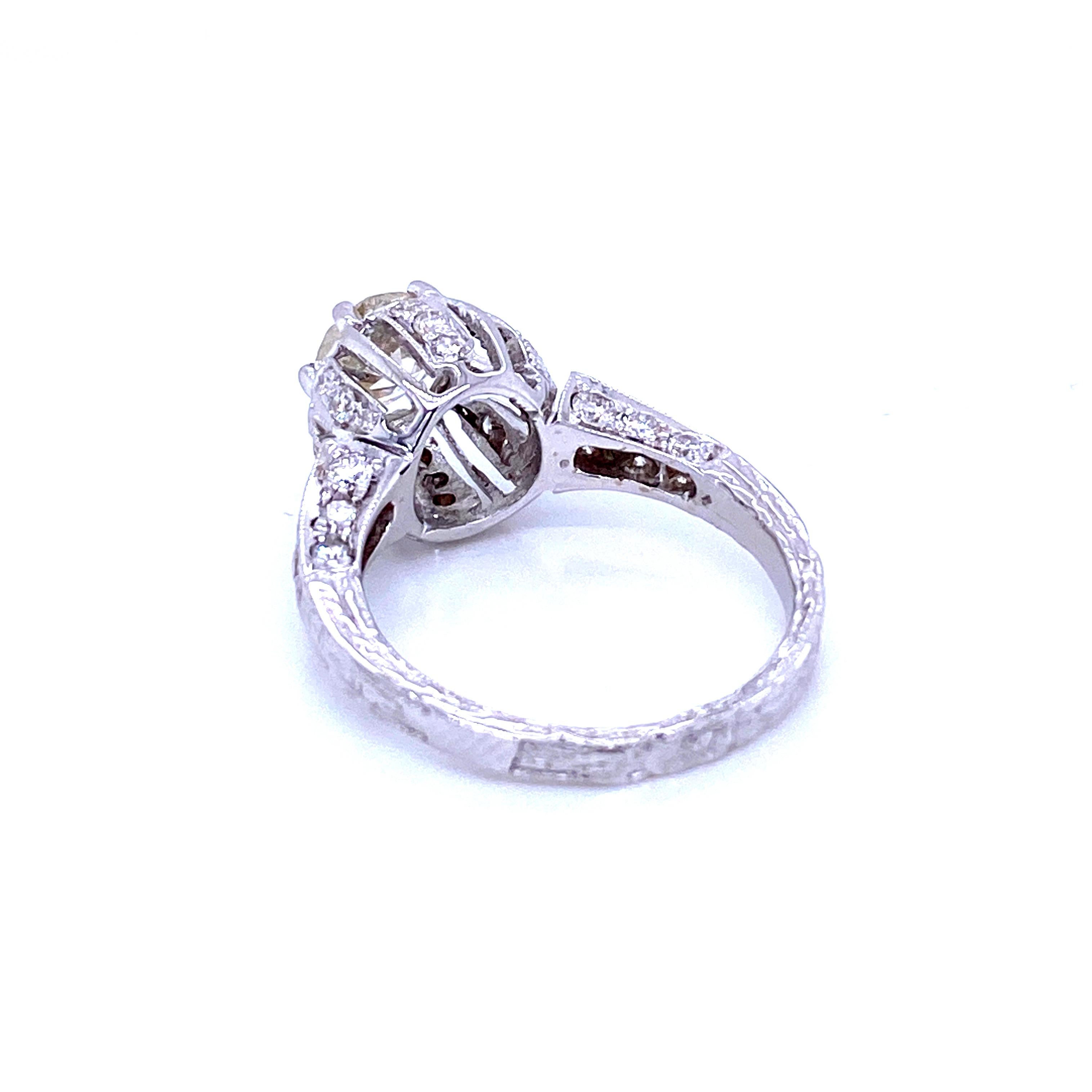 Old Mine Cut Art Deco 1.75 Diamond Engagement Ring For Sale