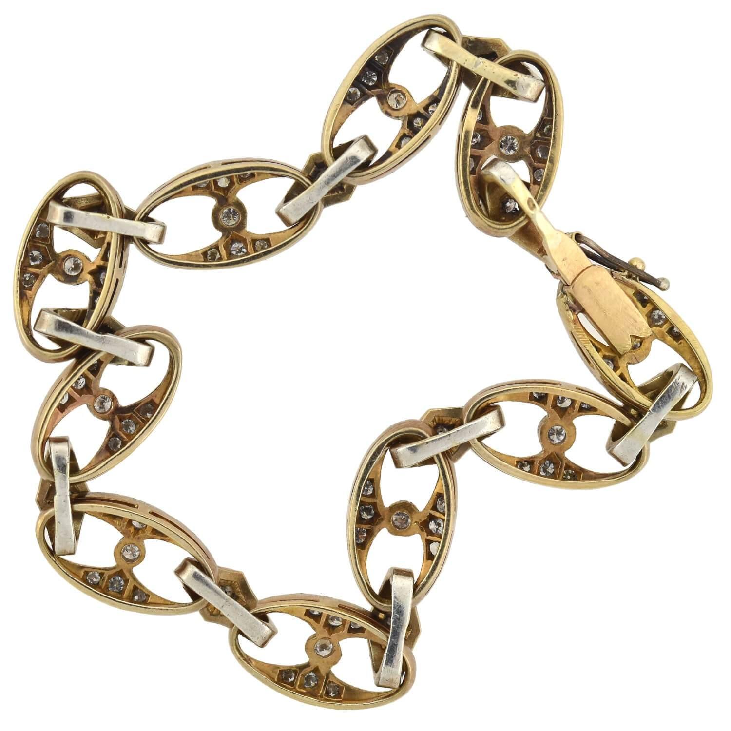 Old European Cut Art Deco 1.75 Total Carat Diamond Encrusted Link Bracelet For Sale