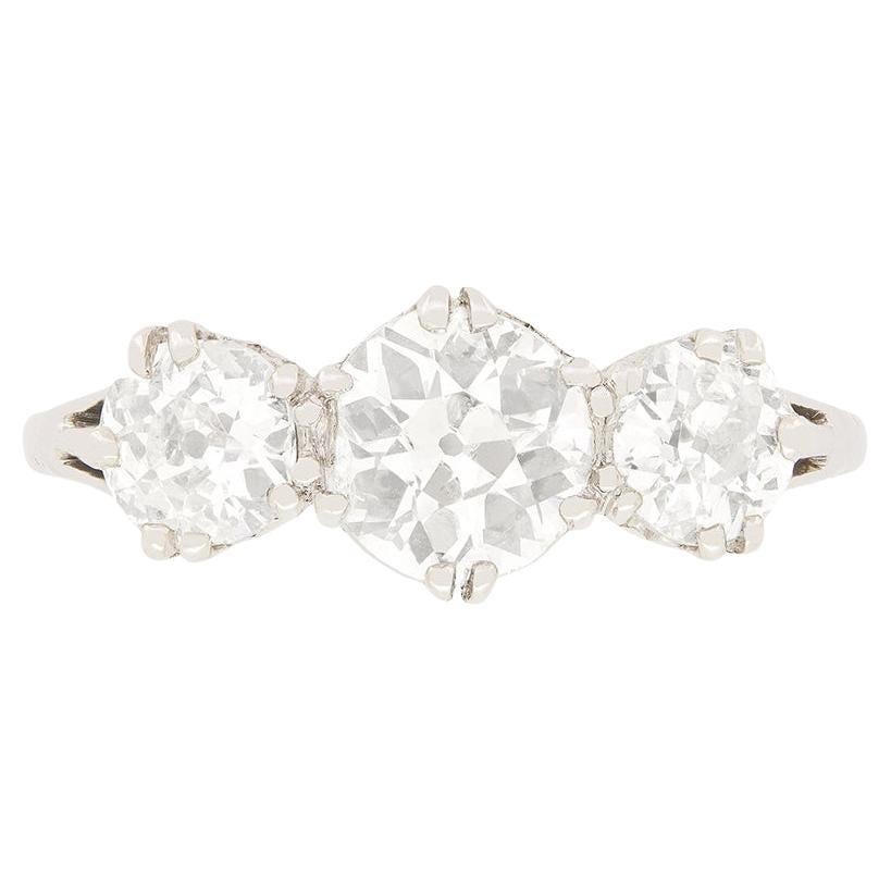 Art Deco 1.75ct Diamond Three Stone Ring, c.1920s For Sale