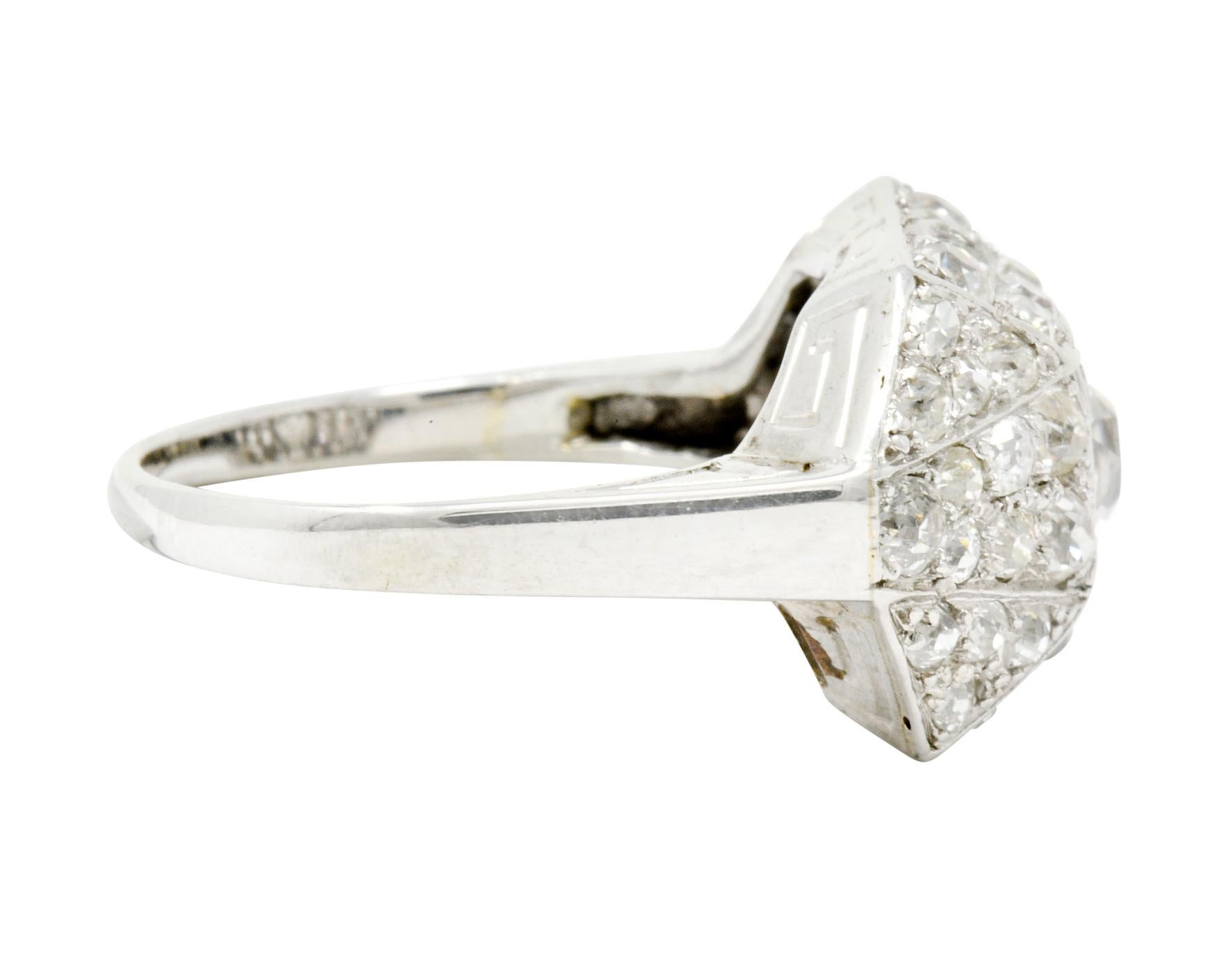 Round Cut Art Deco 1.76 Carat Diamond Platinum Pave Dinner Ring