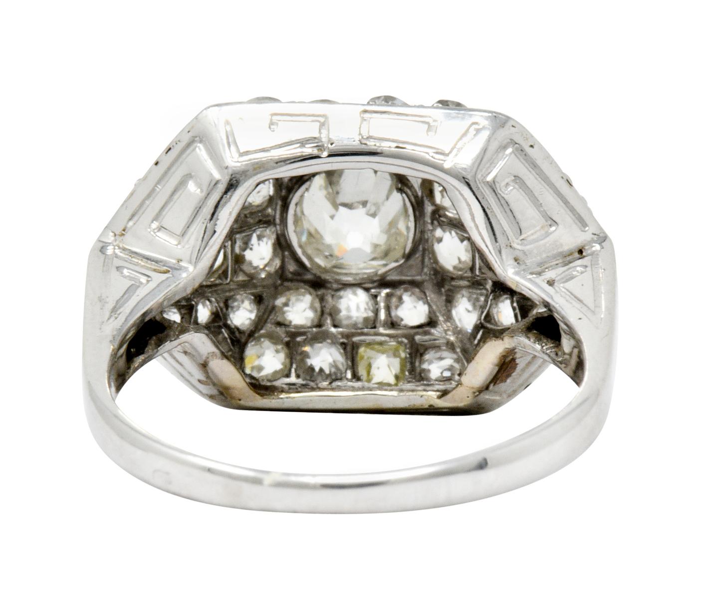 Art Deco 1.76 Carat Diamond Platinum Pave Dinner Ring In Excellent Condition In Philadelphia, PA