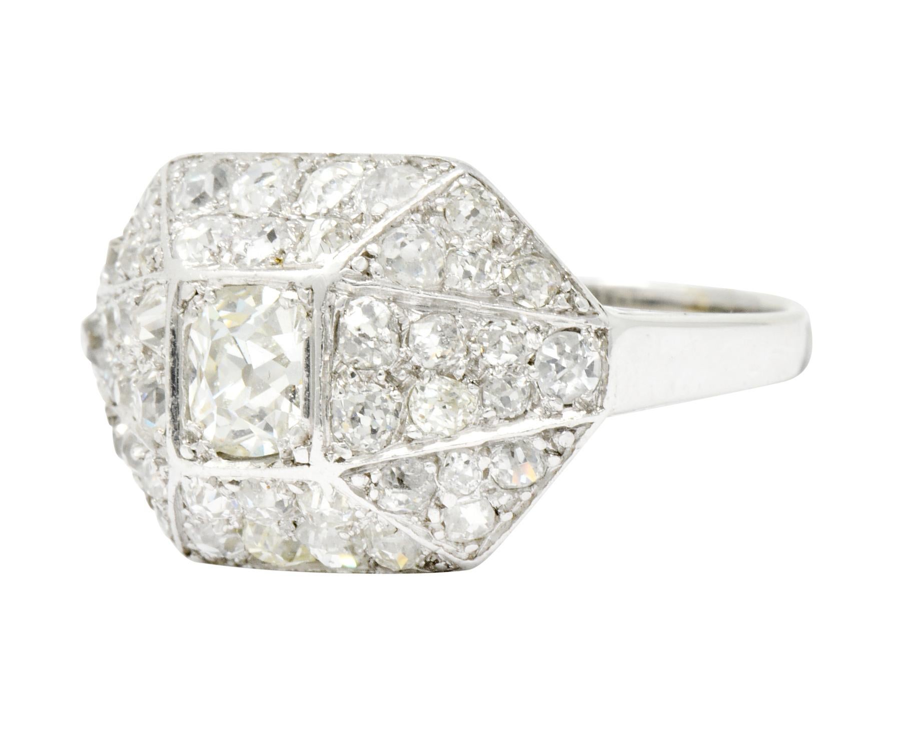 Art Deco 1.76 Carat Diamond Platinum Pave Dinner Ring 1