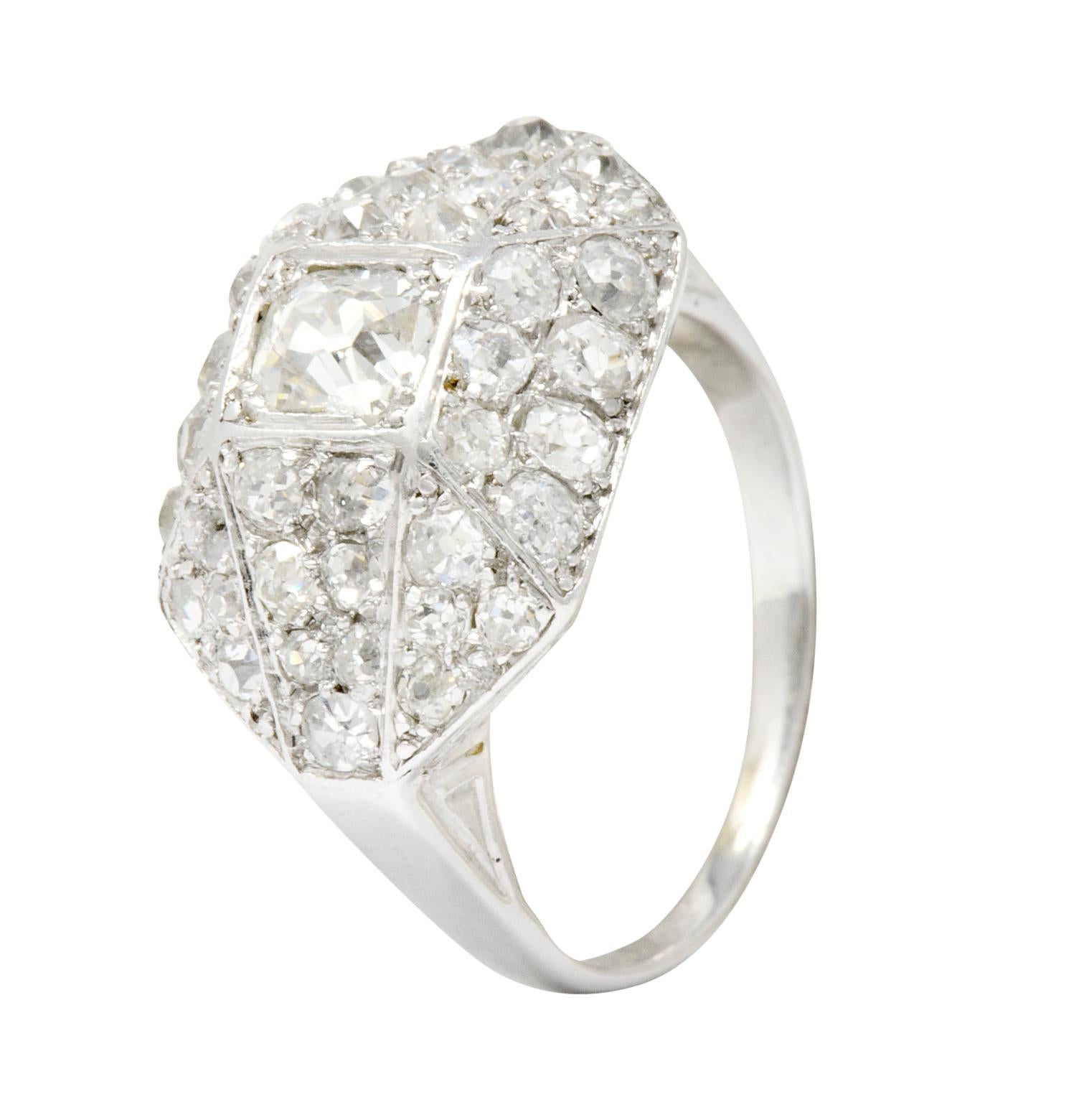 Art Deco 1.76 Carat Diamond Platinum Pave Dinner Ring 3