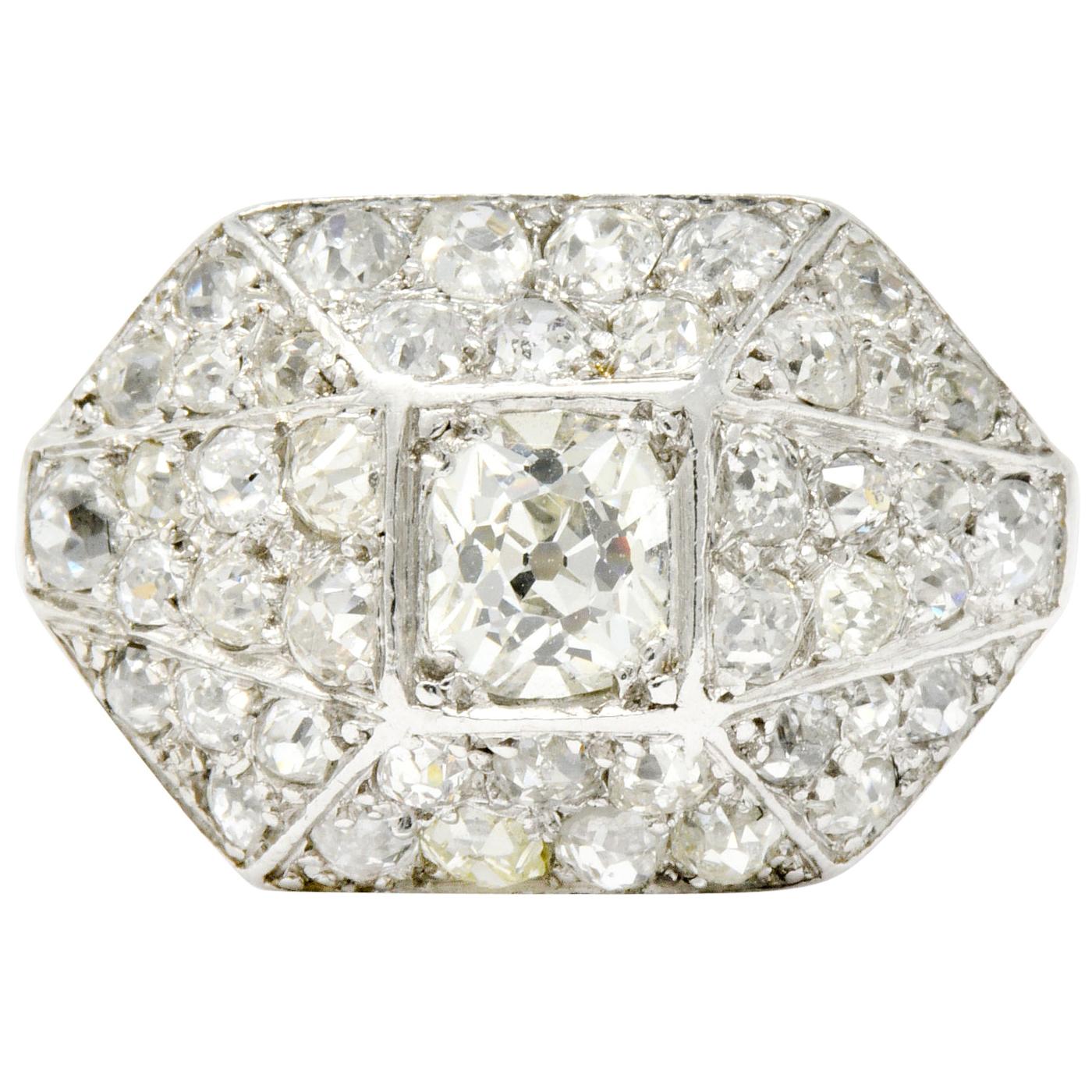 Art Deco 1.76 Carat Diamond Platinum Pave Dinner Ring