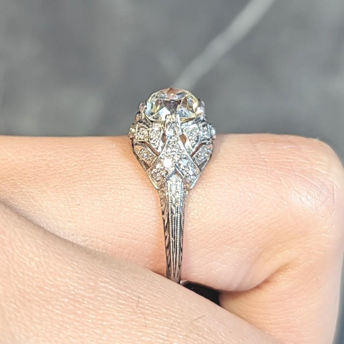 Anillo de Compromiso Art Déco de Platino Foliado Bombé Vintage de 1,76 CTW de Diamante en venta 10