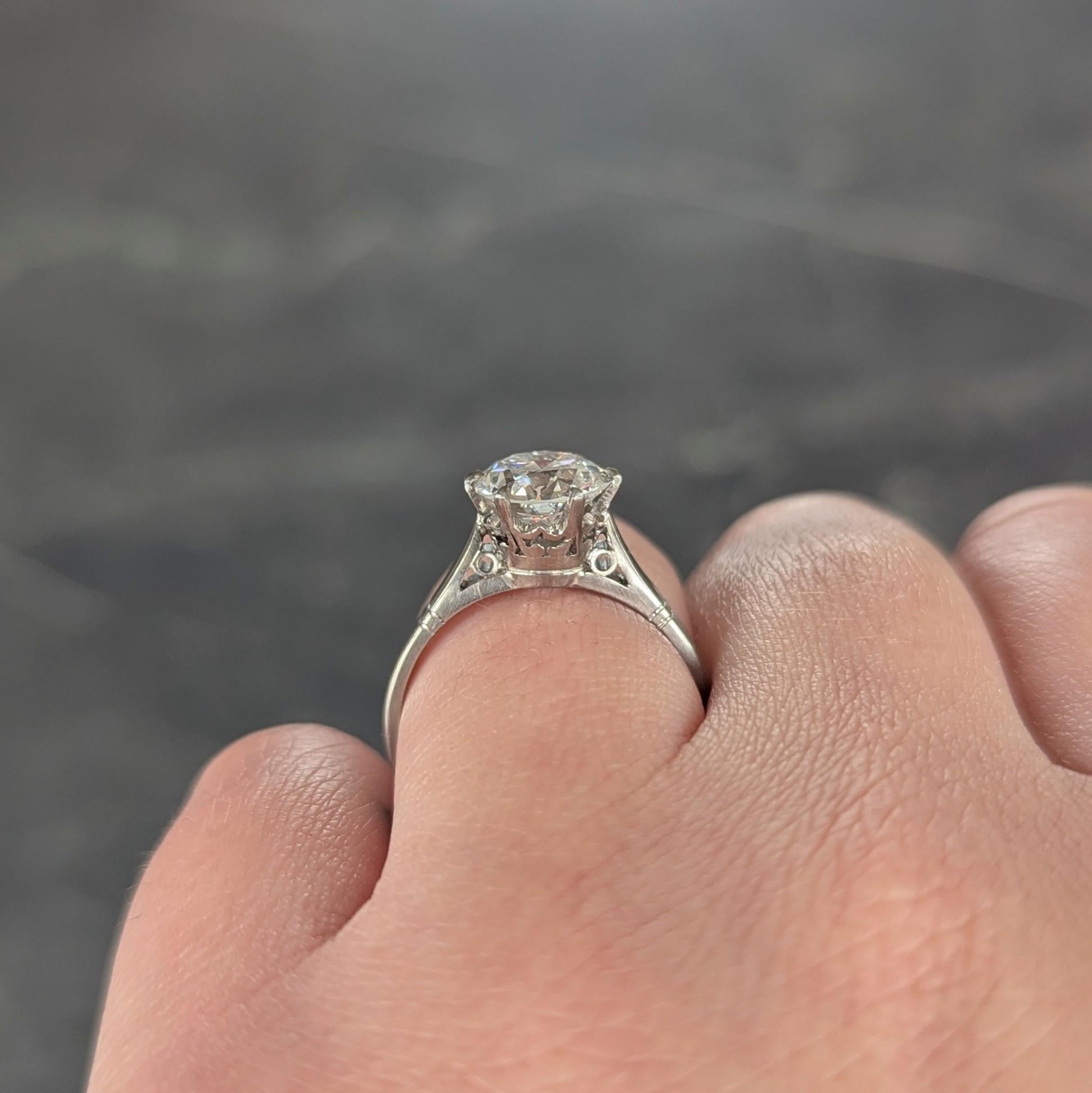 Anello di fidanzamento vintage in platino Art of Vintage 1.76 CTW Old European Cut Diamond GIA in vendita 6