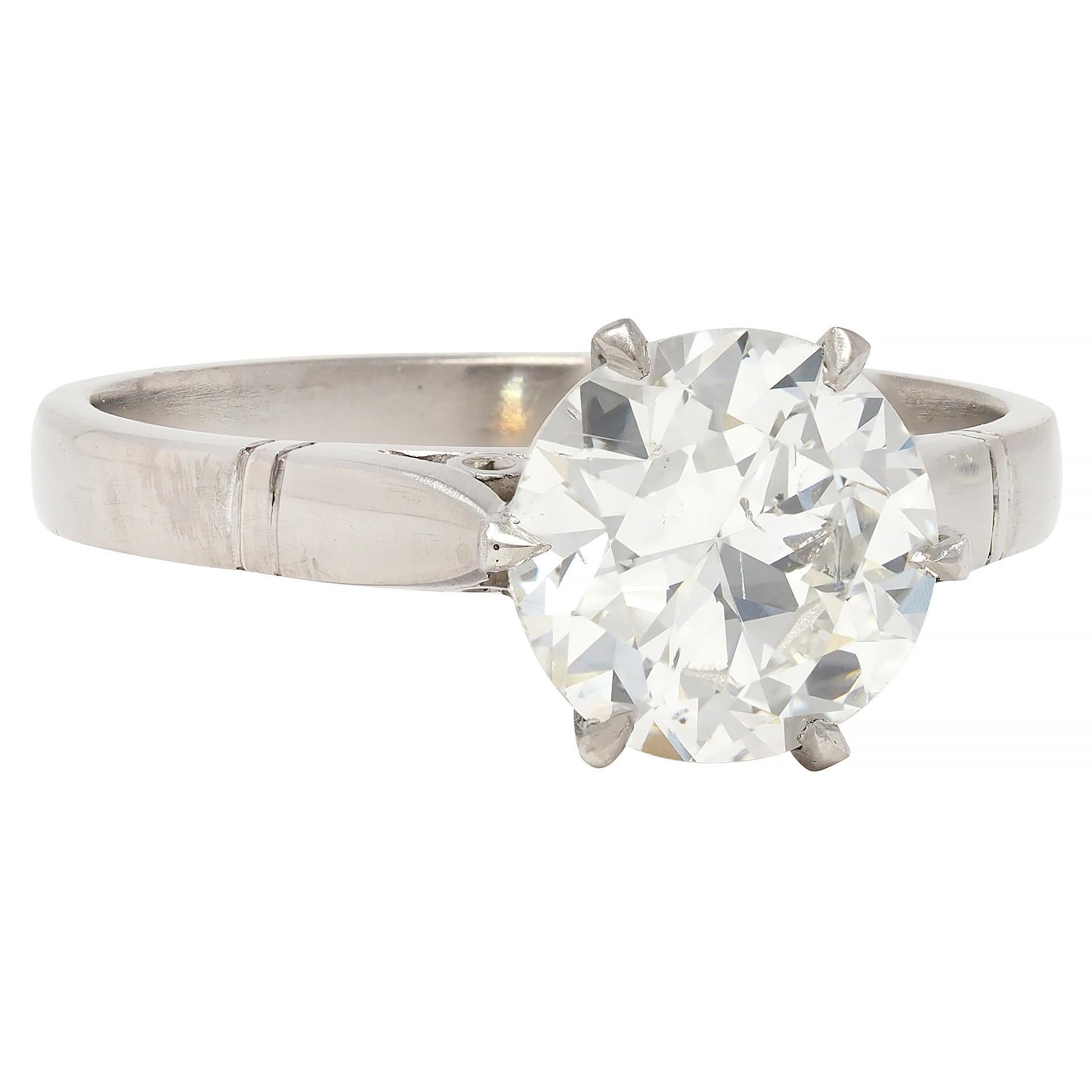 Art Déco Anello di fidanzamento vintage in platino Art of Vintage 1.76 CTW Old European Cut Diamond GIA in vendita