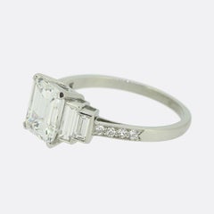 Art Deco 1.77 Carat Emerald Cut Diamond Engagement Ring