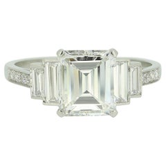 Art Deco 1.77 Carat Emerald Cut Diamond Engagement Ring