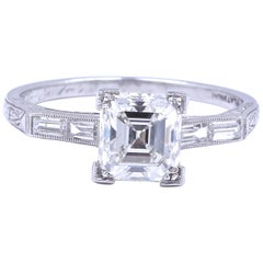 1 carat diamond ring Art Deco 1.77 Carat Emerald Cut Diamond Platinum Engagement Ring