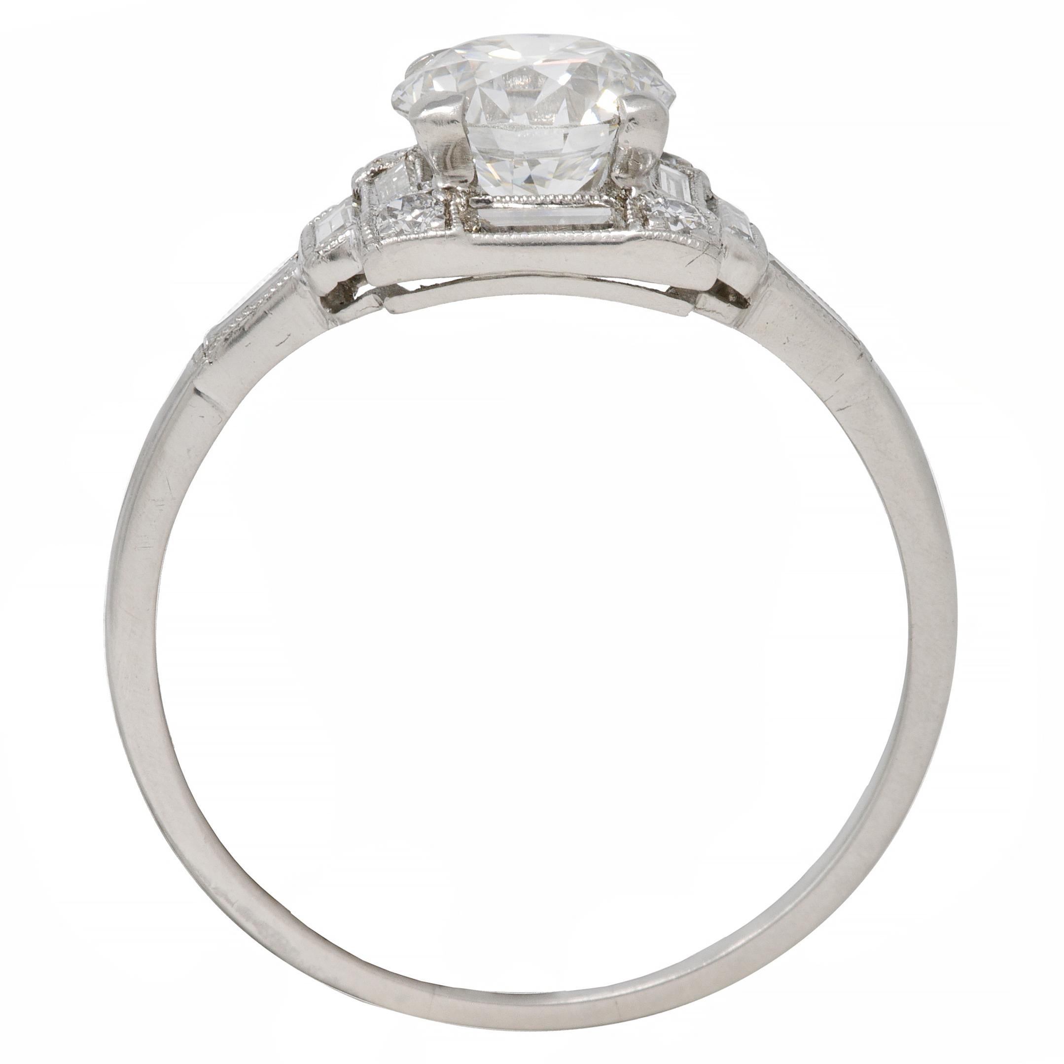 Art Deco Verlobungsring, 1,77 Karat Diamant Platin Quadratischer Cluster Vintage 4